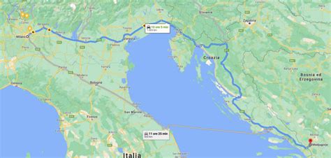 Mappa schematica dei percorsi principali per raggiungere Medjugorje dall'Italia via terra e via mare