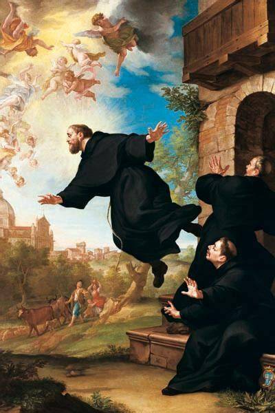 Immagine artistica di San Giuseppe da Copertino in stato di levitazione o intento in preghiera con i libri