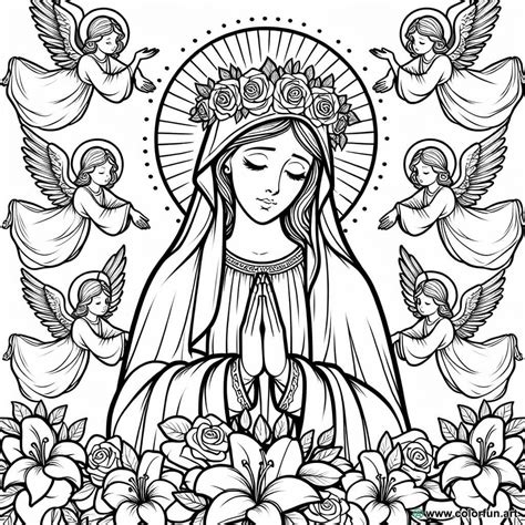 Illustrazione artistica della Vergine Maria circondata da rose