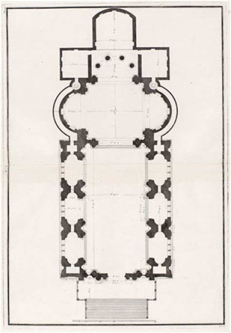 Planimetria comparativa della Chiesa del Redentore (pianta longitudinale) e il progetto a pianta centrale originario o il Tempietto di Maser
