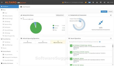 Schermata principale della dashboard di Altaro VM Backup con lo stato dei backup