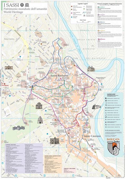 Infografica: mappa dei Sassi di Matera con indicazioni Sasso Barisano e Sasso Caveoso
