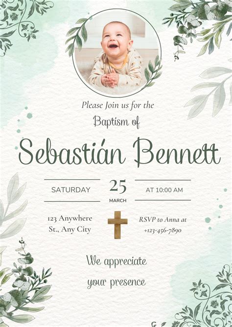 Infographic showing different uses for a baptism invitation design (e.g., thank-you card, keepsake).