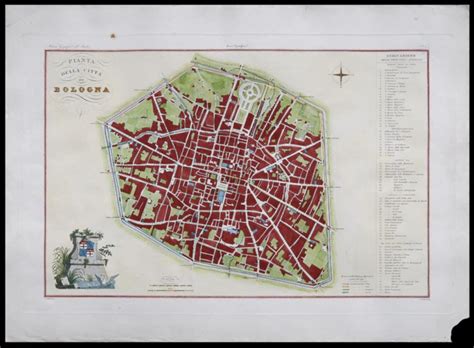 Antica mappa di Bologna con indicazione delle mura cittadine