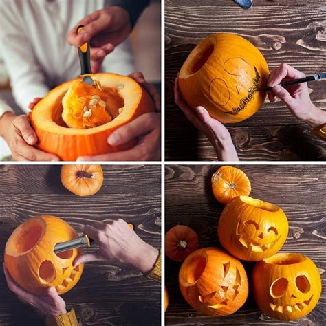 intaglio di una zucca di Halloween con volto demoniaco