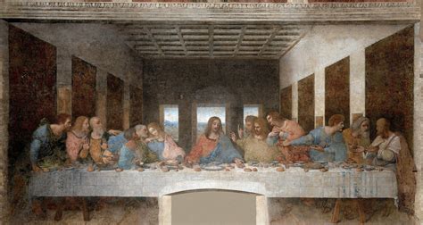 Una veduta generale del Cenacolo di Leonardo da Vinci nella sua collocazione originale.