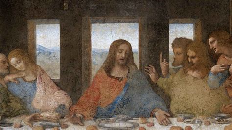 Dettaglio della tecnica pittorica del Cenacolo, con primi piani sulla texture del muro e dei colori.