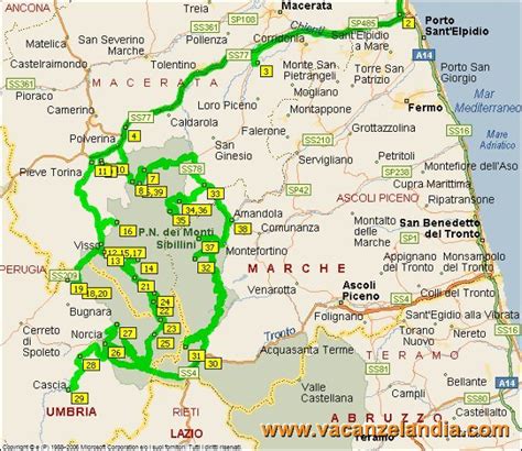 Mappa panoramica del Parco Nazionale dei Monti Sibillini con la localizzazione dei principali complessi monastici