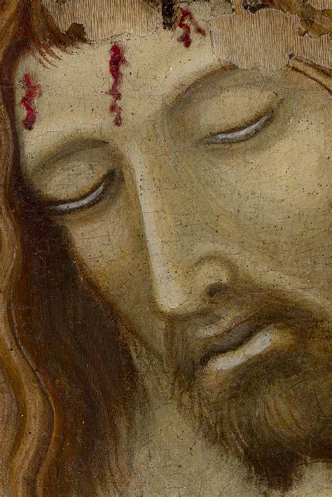 Dettaglio del volto di Cristo nell'affresco di Inzago con evidenza dei tratti somatici e del paesaggio circostante