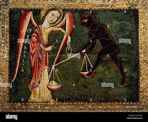 Affresco medievale della pesatura delle anime da San Michele