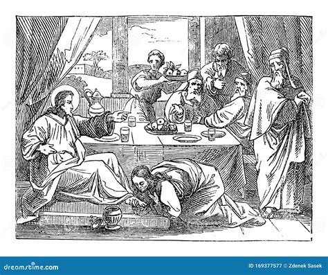 Illustrazione della donna peccatrice che unge i piedi di Gesù