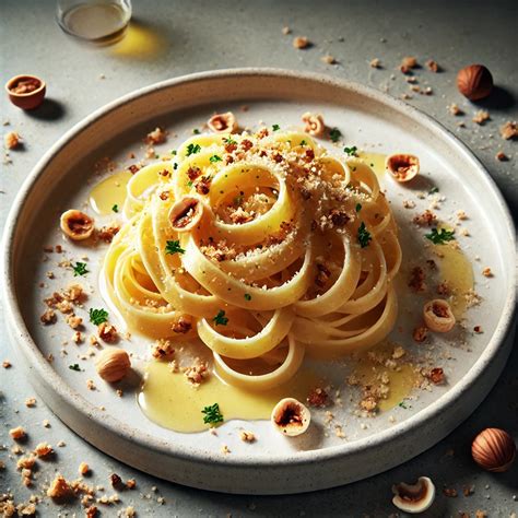 Primo piano di un piatto di pasta gourmet presentato artisticamente