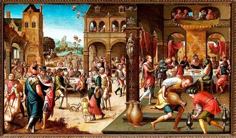 Scena della Parabola del Banchetto Nuziale con invitati che rifiutano l'invito