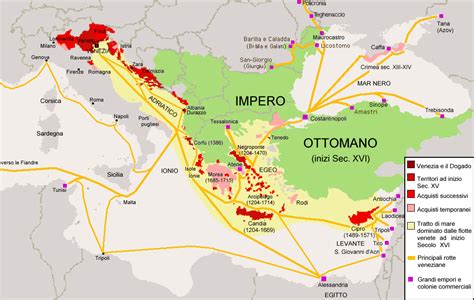 Antica mappa delle rotte commerciali veneziane nel Mediterraneo