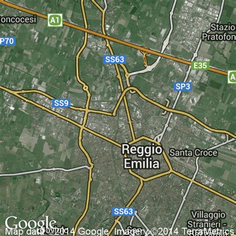 Mappa storica dell'area di Reggio Emilia e Rubiera, punti chiave della vita di Valentino Parmiggiani