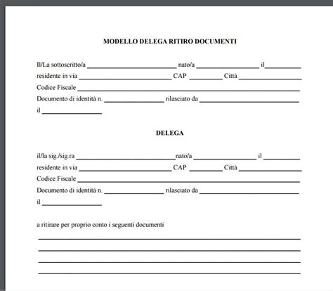 Modello di delega fac-simile per il ritiro di minori