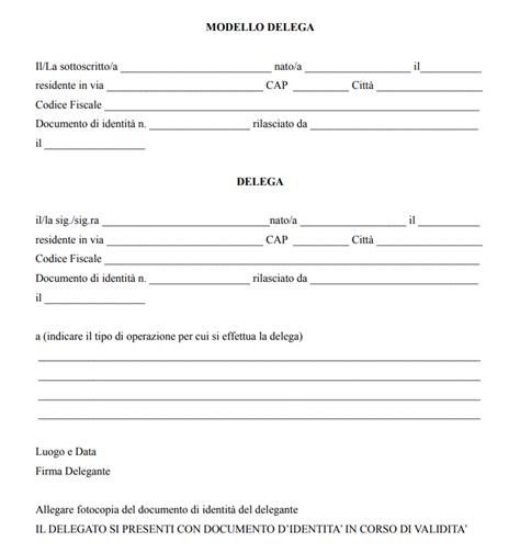 Esempio di documento di delega compilato con dati fittizi