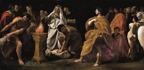 Il dipinto di Giovanni di Stefano Lanfranco riproduce la scena di un sacrificio animale davanti all’imperatore.