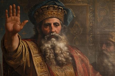 Un'illustrazione del Re Salomone che dispensa saggezza ai visitatori.