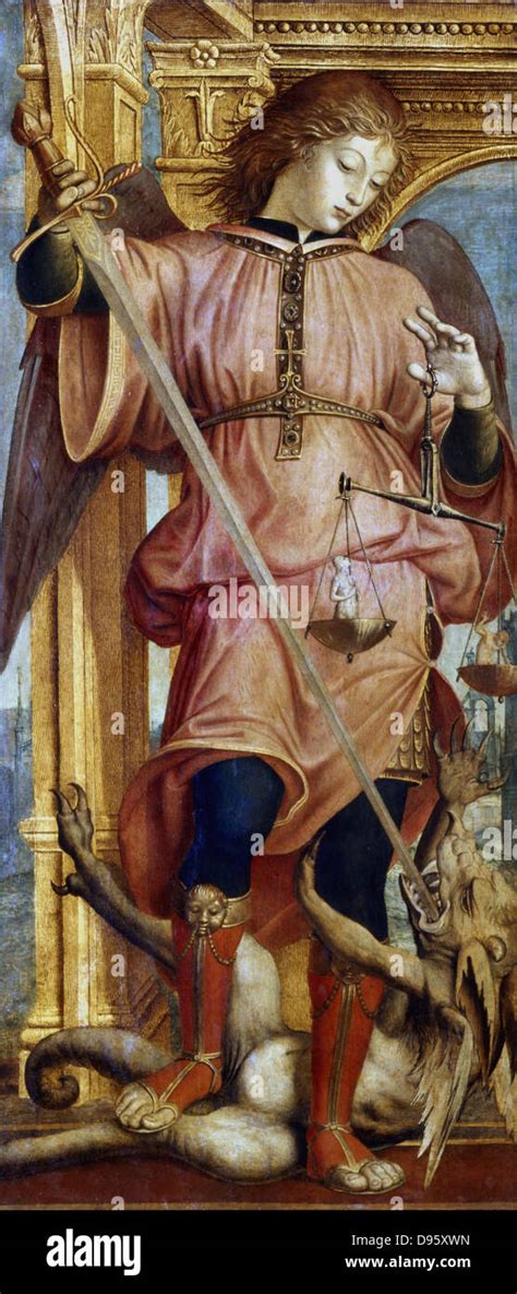 Rappresentazione artistica dell'Arcangelo Michele con spada e bilancia