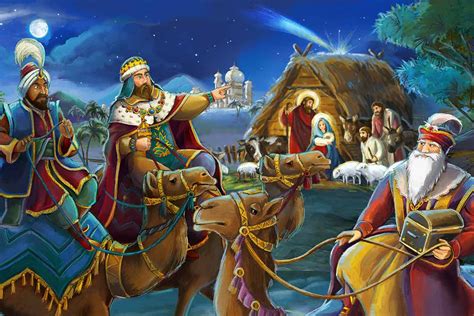 illustrazione dei Re Magi che portano doni a Gesù