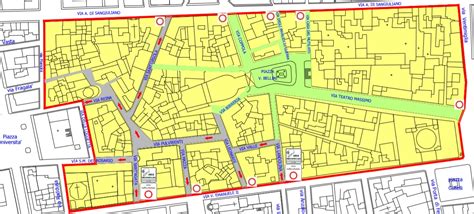 mappa di Catania con evidenziate le aree pedonalizzate e quelle con ZTL