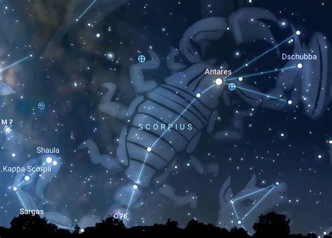 Mappa celeste della costellazione dello Scorpione con Orione e la Via Lattea