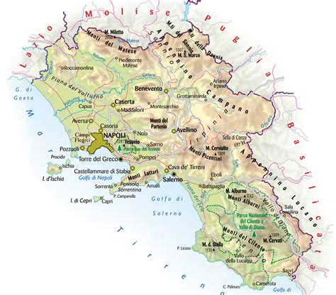 Mappa della Campania con evidenziate le principali aree di sosta per camper