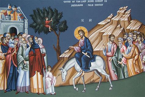 Illustrazione storica o iconografia raffigurante l'ingresso di Gesù a Gerusalemme su un'asina