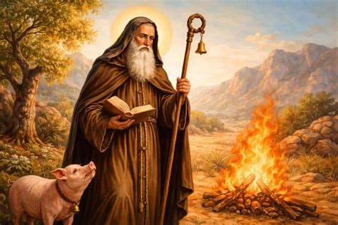 Illustrazione di Sant'Antonio Abate con animali