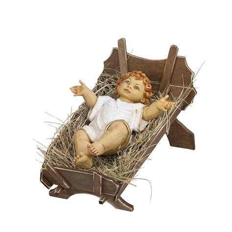 Gesù Bambino con Culla Fontanini per presepe da 30 cm, raffigurato in una mangiatoia di paglia