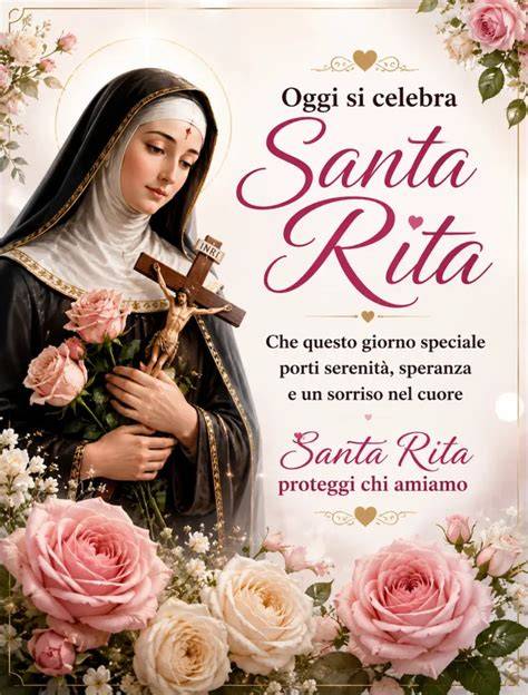 Rappresentazione iconografica di Santa Rita con i simboli delle rose e delle api