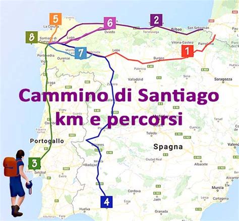 Mappa degli itinerari principali del Cammino di Santiago in Europa