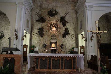 Schema del santuario con indicazione delle panchine e della statua