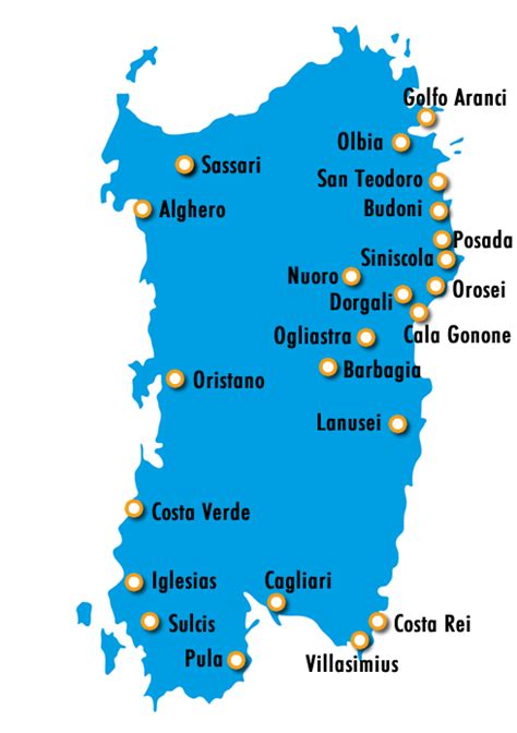 Mappa del Golfo di Orosei con le spiagge principali e la posizione di Orosei