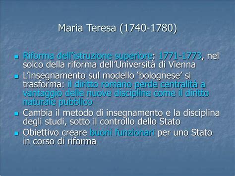 Schematico delle riforme amministrative di Maria Teresa