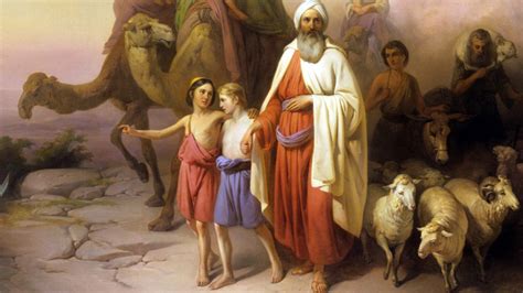 pittura che raffigura Abramo in viaggio con la sua famiglia sotto un cielo stellato
