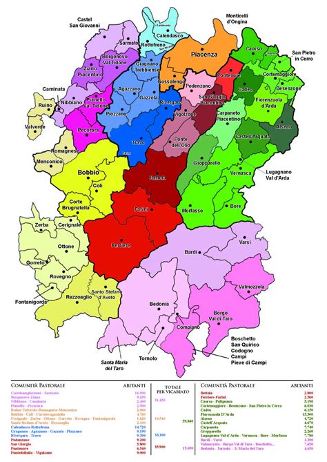 Mappa della Diocesi di Trento con evidenziate le località degli eventi pastorali