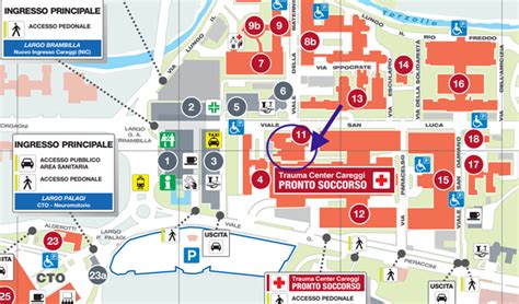 Mappa del complesso ospedaliero di Careggi con evidenziate le principali strutture