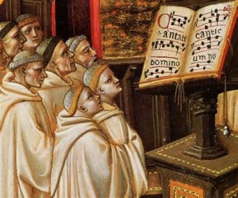 Illustrazione storica di monaci che cantano il Canto Gregoriano in un coro