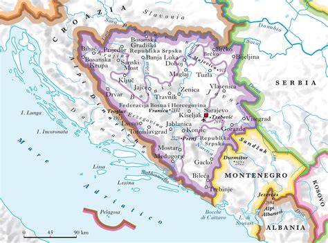 Mappa della Bosnia-Erzegovina con indicazione di Medjugorje