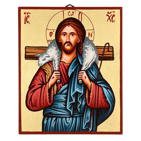 Icona del Cristo Buon Pastore con pecorella sulle spalle