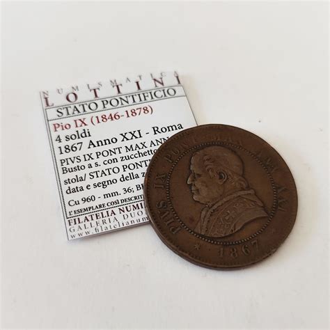 Moneta 2 Soldi Stato Pontificio 1867 fronte e retro