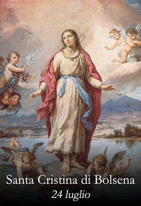 Illustrazione del martirio di Santa Cristina di Bolsena, con angeli che la salvano dal lago
