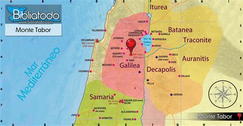 Mappa del Monte Tabor in Galilea, Israele