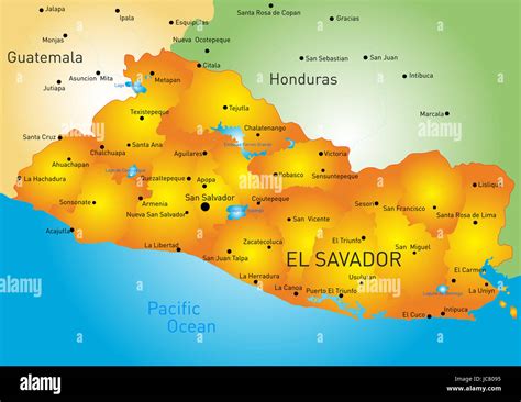 Mappa politica di El Salvador che evidenzia le principali città