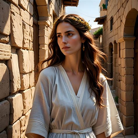 Thematic photo of Mary of Nazareth, a woman from the 1st century, in simple attire, focusing on her human aspect rather than divine regality.