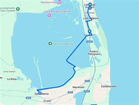 Mappa del territorio di Comacchio e dei suoi Lidi con evidenziata la posizione di San Giuseppe in Bosco Eliceo