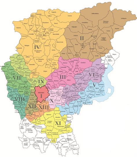 Mappa della diocesi di Bergamo con le località menzionate