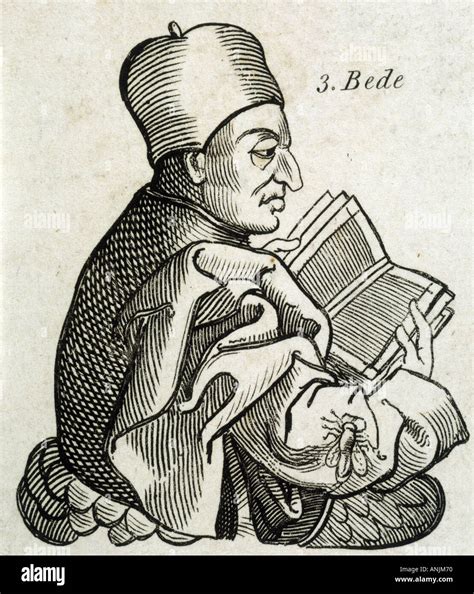 Illustrazione di San Beda il Venerabile che studia manoscritti antichi